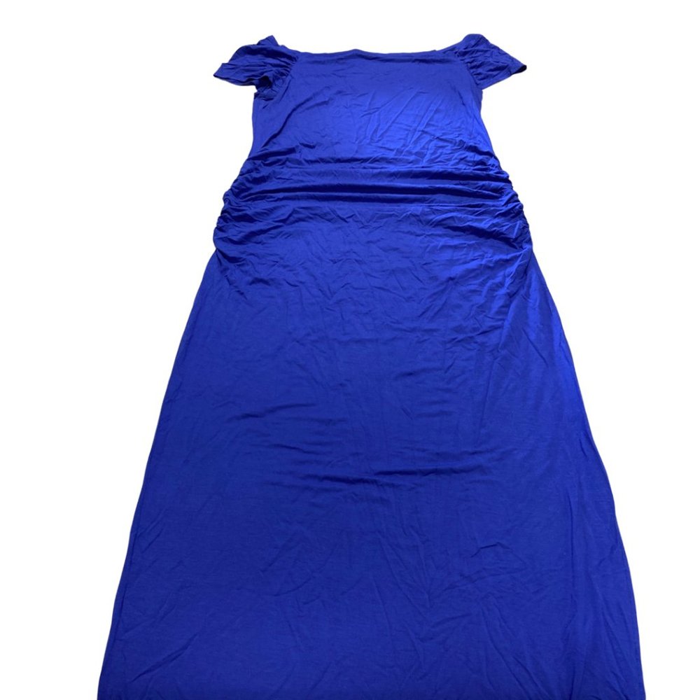 Women's Off Shoulder Short Sleeve Ruched Side Slit Bodycon Maternity Maxi Dress